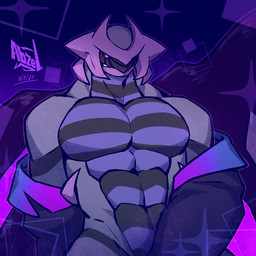 abs anthro bedroom_eyes black_body black_clothing black_jacket black_scales black_topwear black_wings clothing glowing glowing_eyes grey_body grey_scales horn jacket leaning leaning_backward looking_at_viewer male muscular muscular_anthro muscular_male narrowed_eyes nude_anthro nude_male pecs purple_body purple_clothing purple_eyes purple_jacket purple_scales purple_topwear scales seductive smile smiling_at_viewer smirk smirking_at_viewer solo sparkles suggestive_pose topwear wings abzel art_fight mythology nintendo pokemon altered_forme_giratina dragon generation_4_pokemon giratina legendary_pokemon mythological_creature mythological_scalie pokemon_(species) scalie 1:1 2025 colored dated digital_media_(artwork) digital_painting_(artwork) english_description hi_res painting_(artwork) shaded watermark