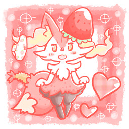 alternate_color ambiguous_anthro ambiguous_gender anthro biped blush cute_fangs digitigrade dipstick_tail fangs food front_view fruit heart_symbol looking_at_viewer markings mouth_closed object_in_tail open_:3 open_mouth open_smile plant shrimp_(food) simple_background smile solo sparkles standing strawberry strawberry_panties tail tail_markings teeth annyui0611 nintendo pokemon braixen canid generation_6_pokemon mammal pokemon_(species) 1:1 2022 digital_drawing_(artwork) digital_media_(artwork) full-length_portrait hi_res japanese_description portrait translated_description