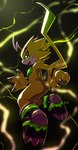 anthro black_claws butt claws clothing electricity footwear green_eyes horn looking_back male shoes solo yellow_body campede_(pixiv) bandai_namco digimon digimon_(species) pulsemon hi_res