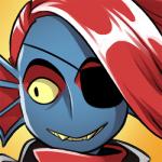 clothed clothing ear_fins eye_patch eyewear fin gradient_background hair red_hair simple_background solo teeth yellow_sclera cubewatermelon undertale undertale_(series) undyne fish marine 1:1 headshot_portrait icon low_res portrait