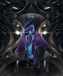 blue_eyes feral horn membrane_(anatomy) membranous_wings purple_body solo spines standing tail technology wings rakisha european_mythology mythology dracarna dragon mythological_creature mythological_scalie scalie western_dragon 2019 digital_media_(artwork) hi_res