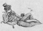 anthro clothing dress flower male pimp plant rose_(flower) solo tail daelyhelaxon mammal mustelid otter monochrome