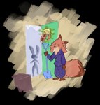 anthro clothing door duo female fluffy holidays humor male neck_tuft pajamas shovel snow_shovel tools tuft winter_coat wreath ciwi disney zootopia judy_hopps nick_wilde canid canine fox lagomorph leporid mammal rabbit red_fox true_fox alpha_channel hi_res