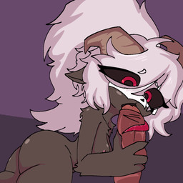 2_horns anthro big_butt black_body black_fur black_sclera bone bone_mask breasts butt curly_hair fellatio female fur hair horn long_hair long_tongue mask oral penile pink_hair red_eyes sex skull skull_mask solo thick_thighs tongue wide_hips aurihev_(artist) ashen_(aurihev) bovid caprine mammal sheep 1:1 hi_res