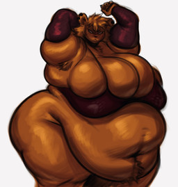 4_fingers anthro arm_warmers armpit_hair arms_above_head armwear belly belly_overhang big_belly big_breasts body_hair bottomless bra breasts brown_body brown_fur brown_hair bulging_breasts claws cleavage clothed clothing ear_piercing eyelashes fat_arms female fingers front_view frown fur hair happy_trail huge_belly huge_breasts huge_hips huge_thighs hyper looking_at_viewer love_handles monotone_background morbidly_obese morbidly_obese_anthro morbidly_obese_female narrowed_eyes navel obese obese_anthro obese_female overweight overweight_anthro overweight_female piercing simple_background solo standing thick_thighs underwear white_background wide_hips sickvik99 brianna_(kaboodles) mean_brianna_(kaboodles) bear mammal 2025 hi_res