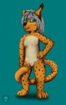 anthro breasts clitoris featureless_breasts female genitals hand_on_hip nude pussy small_breasts smile solo standing young young_anthro young_female theslimedragon felid feline lynx mammal hi_res