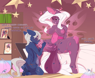 animal_genitalia animal_penis anthro balls big_balls big_breasts big_penis blush bodily_fluids breasts changeling_queen condom cum cum_drip cum_in_mouth cum_inflation cum_inside dialogue drinking drinking_cum dripping duo equine_genitalia equine_penis erection fellatio filled_condom genital_fluids genitals hair herm huge_breasts huge_penis inflation intersex intersex/male kiss_mark male married_couple nipples nude oral oral_penetration penetration penile penis sex sexual_barrier_device size_difference speech_bubble tail text tongue tongue_out wings chapaevv friendship_is_magic hasbro my_little_pony fan_character silent_moon_(oc) umbra_darkfire_(oc) changeling equid equine mammal absurd_res digital_media_(artwork) english_text hi_res