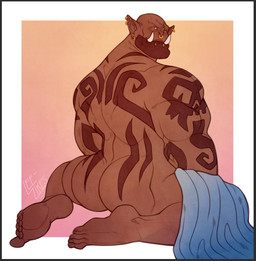 back_tattoo bald biceps butt duo fangs humanoid_pointy_ears male muscular muscular_humanoid muscular_male nude piercing pointy_ears rear_view tattoo teeth leelikessmut blizzard_entertainment warcraft garrosh_hellscream humanoid orc