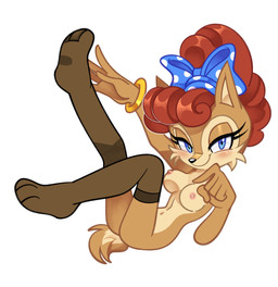 3_toes 5_fingers anthro blue_eyes blush bow_ribbon bracelet breasts butt clothing eyelashes feet female fingers jewelry legwear legwear_only looking_at_viewer medium_breasts mostly_nude navel nipples pose scut_tail short_tail soles solo stockings stockings_only tail toes melodyclerenes sega sonic_the_hedgehog_(series) sally_acorn chipmunk ground_squirrel mammal rodent sciurid absurd_res hi_res pinup