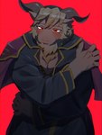 anthro blonde_hair blush hair horn male pecs priest red_eyes solo suna_sand1 lifewonders tokyo_afterschool_summoners azazel_(tas) bovid caprine goat mammal