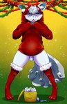 anthro blue_eyes blush bodily_fluids clothing egg female genital_fluids holidays legwear looking_at_viewer oviposition pokemon_egg pokemorph solo spread_legs spreading standing tongue tongue_out vaginal_fluids white_body gettingeggywithit christmas nintendo pokemon alolan_form alolan_vulpix generation_7_pokemon pokemon_(species) regional_form_(pokemon) absurd_res hi_res