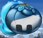 air_inflation air_tank air_tank_in_mouth anthro belly belly_expansion belly_inflation big_belly big_tail blue_body blue_tail blush body_inflation cheek_bulge city clothing cloud expansion floating held_by_string huge_belly huge_tail hyper hyper_belly hyper_inflation hyper_tail immobile inflation inflation_fetish leash male motion_lines pattern_clothing pattern_scarf polka_dots puffed_cheeks purple_scarf scarf sky solo speech_bubble spherical_inflation swelling tail tail_inflation text thick_tail yellow_eyes oregene nintendo pokemon fan_character generation_8_pokemon inteleon lizard pokemon_(species) reptile scalie 2023 colored digital_media_(artwork) english_text hi_res shaded signature