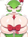 blush breasts eyelashes female front_view hair looking_at_viewer motion_lines not_furry pupils ribbons simple_background solo standing text white_body startop nintendo pokemon gardevoir generation_3_pokemon pokemon_(species) 3:4 hi_res