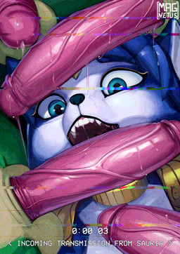 anthro blue_body blue_eyes blue_fur erection female female_anthro fur genitals glitch group humanoid_genitalia humanoid_penis looking_at_viewer male male/female male_anthro multicolored_body multicolored_fur open_mouth penis penis_on_face pink_penis text vein veiny_penis white_body white_fur magnetus nintendo star_fox krystal_(star_fox) canid canine fox mammal scalie sharpclaw_(star_fox) english_text hi_res