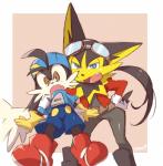 anthro clothed clothing duo eyewear fur goggles hat headgear headwear male simple_background young young_anthro young_male yamatoooooo bandai_namco klonoa_(series) guntz klonoa canid canine canis domestic_cat felid feline felis mammal wolf