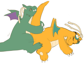 >_< ambiguous_gender ambiguous_penetration antennae_(anatomy) back_wings claws duo eyes_closed eyewear feral finger_claws from_behind_position goggles green_body looking_pleasured male penetration sex spread_wings tail tail_grab tan_underbelly thrust_lines thrusting toe_claws wings yellow_body binkybnuuy nintendo pokemon dragonite generation_1_pokemon pokemon_(species)
