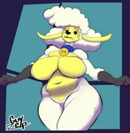 anthro big_breasts breasts collar collar_only featureless_breasts featureless_crotch female looking_at_viewer machine nude simple_background solo thick_thighs guyzep the_walten_files sha_(twf) animatronic bovid caprine mammal robot sheep hi_res