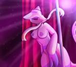 anthro areola blush breasts female medium_breasts nipples pole purple_areola purple_nipples solo stage stripper_pole barndog nintendo pokemon generation_5_pokemon mienshao pokemon_(species) hi_res