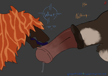 ambiguous_gender animal_genitalia animal_penis anthro bodily_fluids duo equine_genitalia equine_penis female fur genitals intersex licking markings offscreen_female oral orange_body orange_fur penile penis penis_lick purple_tongue sex sheath spots striped_markings stripes talking_to_another telepathy tongue pensiveorca ambient_among_us equid equine mammal absurd_res hi_res