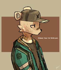 anthro backpack band-aid bandage cheek_tuft clothed clothing facial_tuft green_clothing green_hoodie green_topwear hat headgear headwear hoodie male open_clothing open_hoodie open_topwear solo text topwear tuft panzery25 pines_(panzery25) bear mammal polar_bear ursine 2018 english_text hi_res signature