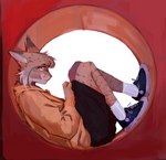 anthro cheek_tuft clothed clothing facial_tuft footwear hole_in_wall it_goes_in_the_square_hole male socks solo tailless tuft temchang pylon_(dangerpylons) felid feline lynx mammal absurd_res hi_res