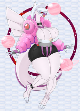 3_toes 5_fingers anthro big_breasts bottomwear breasts clothing feet female fingers heal_ball huge_breasts jacket pokeball pokemorph red_eyes shirt shorts solo toes topwear white_body urusee584 nintendo pokemon generation_4_pokemon legendary_pokemon palkia pokemon_(species) absurd_res hi_res