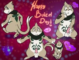 2_tails 3_fingers 3_toes animal_genitalia animal_penis arm_fin balls circle_eyebrows covering covering_crotch covering_self eyebrows feet feral fin fingers genitals male markings multi_tail pawpads penis presenting sheath solo surprise_nudity tail tapering_penis toes therasis nintendo pokemon sinhue_zarahastra buizel generation_4_pokemon pokemon_(species) hi_res