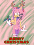 accessory anthro butt christmas_clothing christmas_headwear clothing female female/female headband headgear headwear heart_eyes heart_symbol holidays mistletoe nipples nude nude_anthro nude_female plant pose solo wrapped_up wrapping_paper lewdsharx christmas sega sonic_the_hedgehog_(series) amy_rose eulipotyphlan hedgehog mammal 3:4 absurd_res hi_res pinup