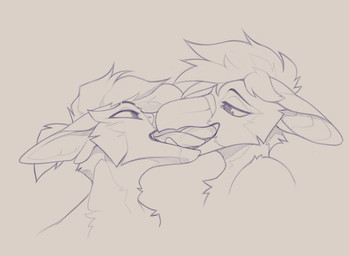 ambiguous/ambiguous ambiguous_gender anthro beak beak_kiss cheek_tuft duo facial_tuft french_kissing hair kissing tongue tuft neon_(artist) avian bird