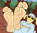 3_toes anthro feet foot_fetish foot_focus humanoid_feet looking_at_viewer male plantigrade soles text toes wrinkled_feet wrinkles vendetta892 cartoon_network sheep_in_the_big_city sheep_(character) bovid caprine mammal sheep english_text hi_res