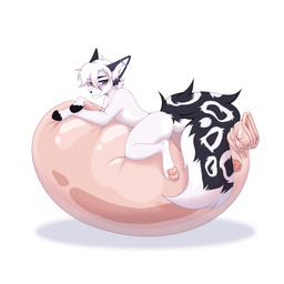 anthro balloon balloon_fetish big_tail ear_piercing hair inflatable looking_at_viewer male nude on_balloon pawpads piercing pink_balloon pink_pawpads short_hair simple_background solo tail white_background nollya felid feline mammal 1:1 colored digital_drawing_(artwork) digital_media_(artwork) hi_res shaded
