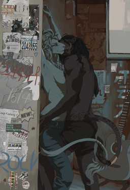 anthro arms_above_head black_body black_fur duo female fur kiss_on_cheek kissing male male/female outside outside_sex pink_nose raised_arm romantic romantic_couple sex small_waist white_body white_fur kagami_jera yuki-chiyo felid feline leopard lion mammal pantherine absurd_res flat_colors hi_res