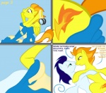 2011 blue_fur bodysuit comic cutie_mark english_text equine eyewear female feral friendship_is_magic fur goggles hair horse male multi-colored_hair my_little_pony pegasus pony skinsuit soarin_(mlp) spitfire_(mlp) taharon text wings wonderbolts_(mlp)
Rating: Questionable
Score: 4
User: gaunt0
Date: October 10, 2011