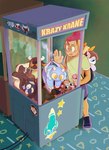 anthro arcade arcade_machine bodily_fluids crane_game male plushie solo sweat sweatdrop worried snofu mythology everestdragon snofu_(character) dragon felid feline mammal mythological_creature mythological_scalie scalie hi_res