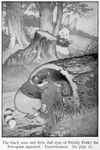 5_fingers ambiguous_gender anthro barefoot black_body black_fur bottomless bottomwear button_(fastener) clothed clothing covering covering_mouth covering_own_mouth covering_self detailed_background feet fingers flower fully_clothed fur group hollow_log jumping long_ears looking_at_another male markings open_mouth outside pants plant plantigrade ring_(marking) ringed_tail sky slightly_chubby spines striped_markings striped_tail stripes surprise tail tail_markings text tree tree_stump whiskers white_body white_fur young young_anthro harrison_cady public_domain the_adventures_of_bobby_coon bobby_coon peter_rabbit_(mother_west_wind) prickly_porky lagomorph leporid mammal porcupine procyonid rabbit raccoon rodent 1918 20th_century ancient_art english_text greyscale hi_res monochrome signature traditional_media_(artwork)