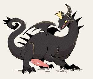 animal_genitalia animal_penis black_body blush blush_lines bodily_fluids claws crown curled_tail dripping feral genital_fluids genitals headgear horn male penis pink_penis precum precum_drip quadruped raised_leg small_wings solo spikes spikes_(anatomy) standing sweat tail tapering_penis wings yellow_eyes fuguri mythology nippon_ichi_software the_cruel_king_and_the_great_hero dragon_king_(tckatgh) dragon mythological_creature mythological_scalie scalie 2026 colored hatching_(art) shaded