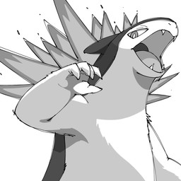 ambiguous_gender claws ears_back fangs feral fire grey_body open_mouth pivoted_ears raised_arm simple_background solo spiky_fur teeth white_background noye nintendo pokemon generation_2_pokemon pokemon_(species) typhlosion 1:1 2025 digital_drawing_(artwork) digital_media_(artwork) greyscale hi_res monochrome