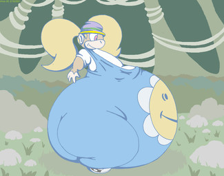 anthro belly big_belly blonde_hair female hair huge_belly hyper hyper_belly outside overweight simple_background solo virus-20 donkey_kong_(series) nintendo tiny_kong haplorhine mammal monkey primate 2021