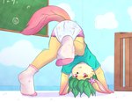 anthro clothed clothing diaper feet female foot_focus footwear hair_down head_between_legs kemono loli nursery peek-a-boo pouting socks soles solo upside_down wearing_diaper young young_anthro luce_bontemps nintendo pokemon linnea eeveelution generation_4_pokemon leafeon pokemon_(species) hi_res