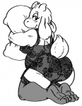 anthro big_butt breasts butt clothing female lingerie looking_back mature_anthro mature_female pillow slightly_chubby smile solo thick_thighs underwear fiztheancient undertale undertale_(series) toriel boss_monster_(undertale) bovid caprine mammal 2016 monochrome