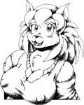 anthro big_breasts breasts cleavage clothed clothing female hair nipple_outline solo sweater sweater_puppy topwear torn_clothing drake_fenwick the_magnificent_milkmaid canid canine canis domestic_dog mammal black_and_white monochrome