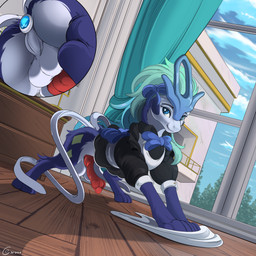 animal_genitalia animal_penis balls buttplug canine_genitalia canine_penis cleaning close-up clothing erection feral french_maid_outfit genitals inside knot maid_uniform male penis plug_(sex_toy) rag sex_toy uniform window conrie nintendo pokemon generation_2_pokemon legendary_pokemon pokemon_(species) suicune 1:1 absurd_res hi_res