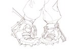 bdsm chained_up clothing footwear legcuffs male muscular muscular_male muscular_sub restrained shoes sneakers solo standing submissive submissive_male tiptoes reykn ambiguous_species monochrome