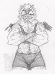 2024 abs anthro anthrofied arm_scar biceps bodily_fluids body_hair bottomwear bra clothing crossed_arms drooling equid equine eye_scar eyebrows eyelashes facial_scar feathered_wings feathers federalchemical1728 female fluffy_pony fluffy_pony_(species) fur graphite_(artwork) greyscale half-length_portrait happy_trail intersex_(lore) looking_at_viewer mammal mane markings monochrome muscular muscular_anthro muscular_female mythological_creature mythological_equine mythology notched_ear open_mouth open_smile pegasus pencil_(artwork) portrait pupils riley_(federalchemical1728) ringed_eyes saliva scar sharp_teeth shorts simple_background sketch small_pupils small_wings smile smiling_at_viewer snout snout_scar solo sports_bra spots spotted_body spotted_fur standing teeth thick_eyebrows tomboy tongue tongue_out toothy_smile traditional_media_(artwork) underwear watermark white_background wings