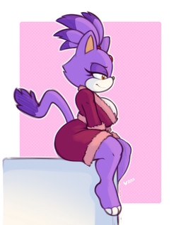 3_toes anthro appliance bathrobe big_butt breasts butt clothing feet female forehead_gem gem half-closed_eyes laundry_machine medium_breasts motion_lines narrowed_eyes onomatopoeia robe sitting smile solo sound_effects text thick_thighs toes vibrating washing_machine cocomania sega sonic_the_hedgehog_(series) blaze_the_cat domestic_cat felid feline felis mammal absurd_res hi_res