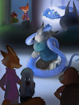 ambiguous_gender anthro arm_around_partner blue_body blue_scales brown_body brown_fur buckteeth clothing fangs female feral fur green_clothing green_sweater green_topwear grey_body grey_fur group hug lying male on_side pink_clothing pink_shirt pink_topwear pointy_ears rabbit_ears scales shirt snow sweater teeth topwear yellow_eyes flvski disney zootopia gary_de'snake judy_hopps nibbles_maplestick nick_wilde pawbert_lynxley beaver canada_lynx canid canine european_rabbit felid feline fox lagomorph leporid lynx mammal oryctolagus pit_viper rabbit red_fox reptile rodent scalie snake true_fox viper comic hi_res