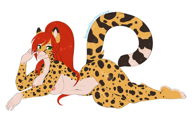 anthro breasts female genitals hair looking_at_viewer nipples nude red_hair smile solo thick_thighs vulva wide_hips kitsunewaffles-chan felid mammal 2018 dated digital_media_(artwork)