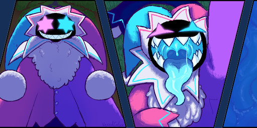 anthro bird's-eye_view blue_eyes blue_insides blue_mouth blue_tongue bodily_fluids clothed clothing detailed_background duo extreme_size_difference feral first_person_view fool's_hat fur gaping_mouth glowing glowing_eyes glowing_mouth grass hat headgear headwear high-angle_view holding_viewer imminent_vore inside_stomach internal jester jester_outfit long_tongue looking_at_viewer low-angle_view male markings micro mouth_shot multicolored_body night open_mouth oral_vore organs outside plant ruff saliva saliva_string semi-anthro shadow_face sharp_teeth simple_background size_difference smile solo star_eyes stomach stomach_acid striped_body striped_markings striped_tail stripes tail tail_markings teeth tongue tongue_out tree unusual_eyes unusual_insides uvula vore wide_smile worm's-eye_view vexedcalyx mammal alpha_channel character_request colored comic digital_drawing_(artwork) digital_media_(artwork) hi_res sequence