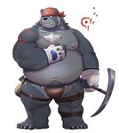 5_toes anthro belly big_belly black_nose clothing cute_fangs fangs feet humanoid_hands kemono male moobs navel nipples overweight overweight_male simple_background solo teeth toes underwear uken_l bear mammal 2022 hi_res