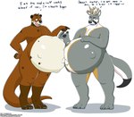 anthro belly big_belly both_pregnant fetal_movement huge_belly male male/male multiple_pregnancies navel outie_navel pregnant pregnant_anthro pregnant_male cudacore jamie_samar tai_samar deer mammal mustelid otter hi_res